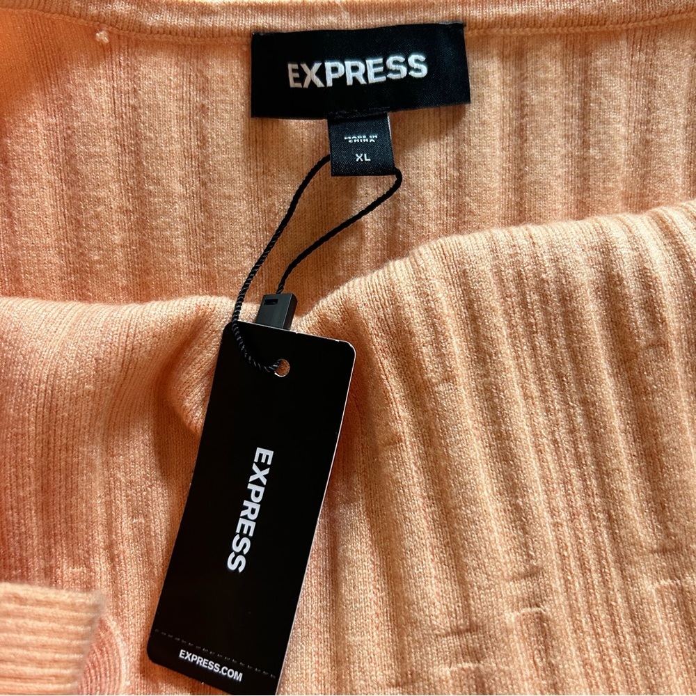 EXPRESS rib-knit twist back midi orange sweater dress size X Large - Picture 10 of 13